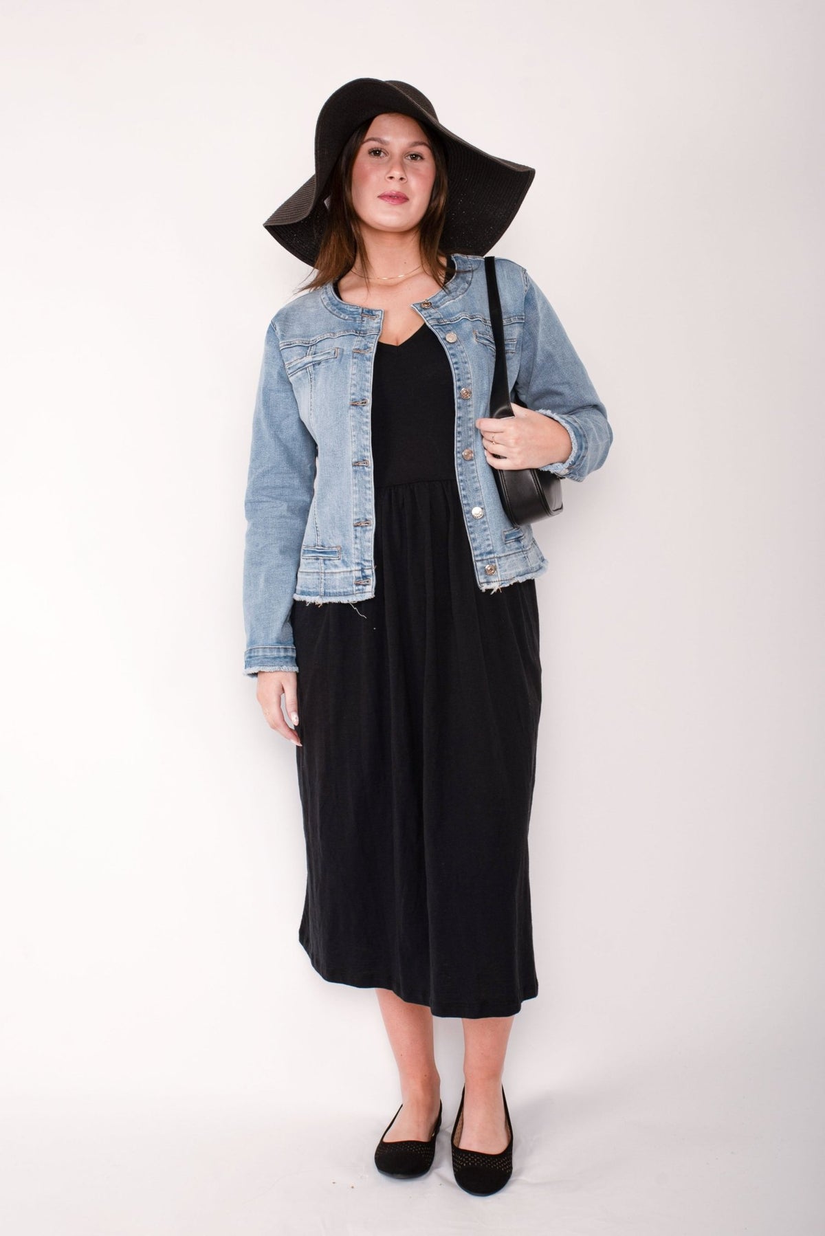 THREADZ_COLLARLESS DENIM JACKET DENIM _ COLLARLESS DENIM JACKET DENIM _ Ebony Boutique NZ