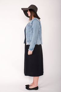 THREADZ_COLLARLESS DENIM JACKET DENIM _ COLLARLESS DENIM JACKET DENIM _ Ebony Boutique NZ
