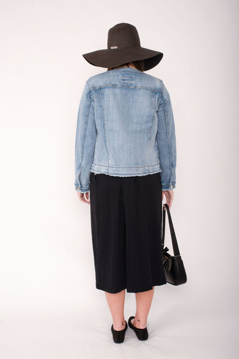 THREADZ_COLLARLESS DENIM JACKET DENIM _ COLLARLESS DENIM JACKET DENIM _ Ebony Boutique NZ