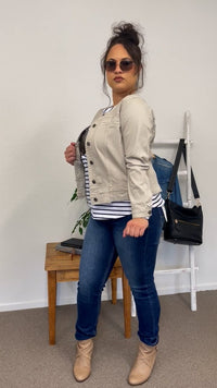 THREADZ_COLLARLESS DENIM JACKET NATURAL _ COLLARLESS DENIM JACKET NATURAL _ Ebony Boutique NZ