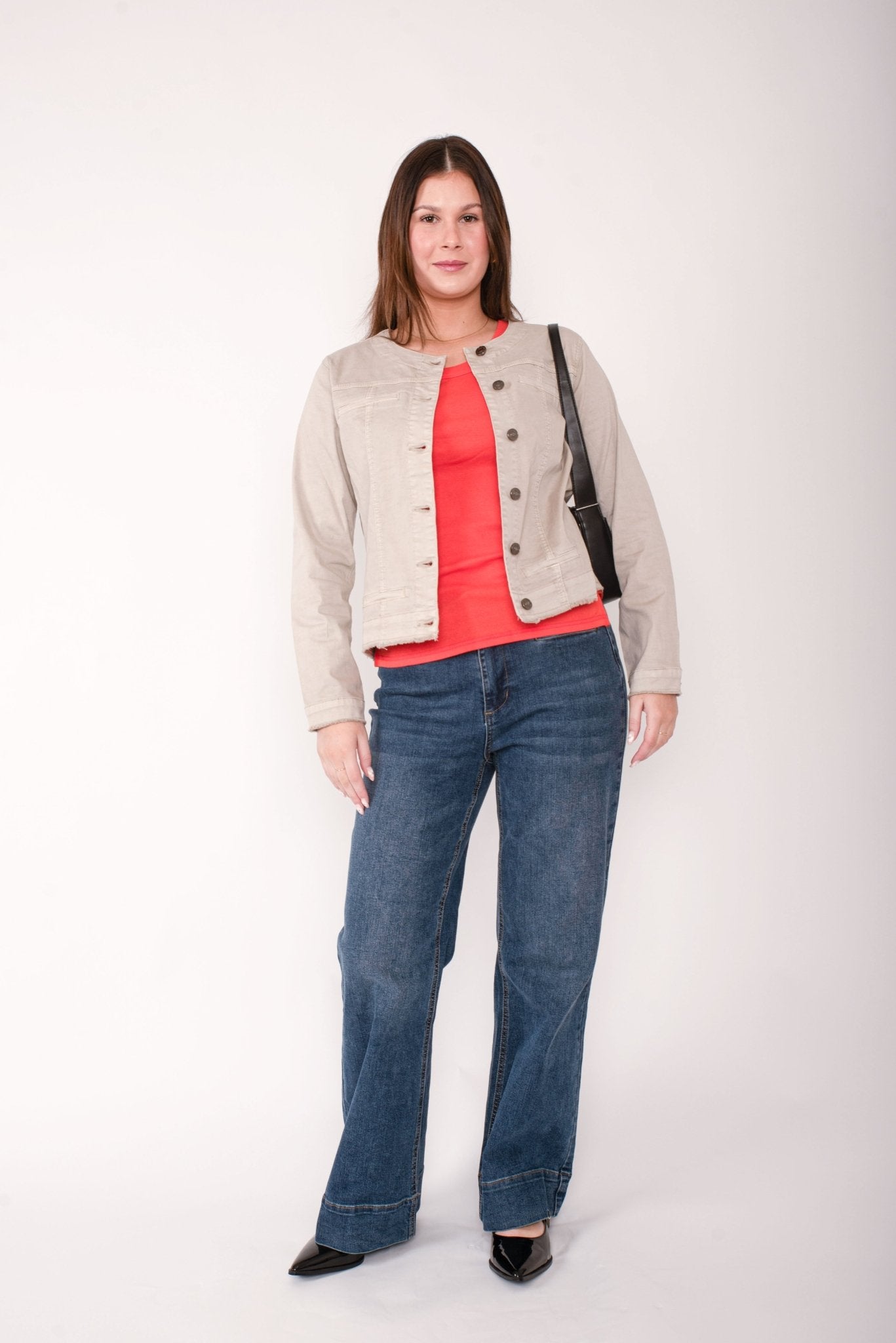 Threadz | Collarless Denim Jacket | Natural | Women's Clothing NZ