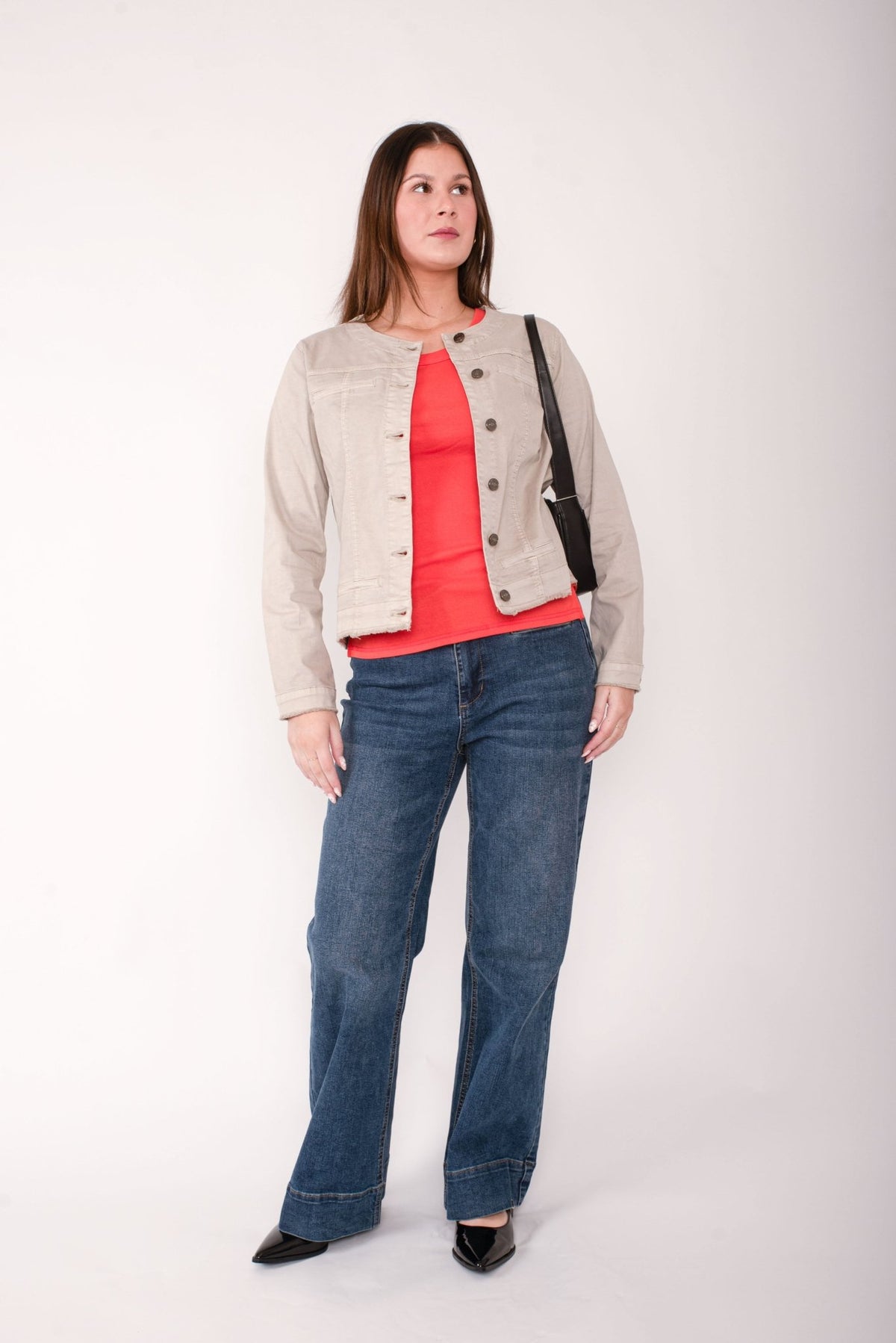 THREADZ_COLLARLESS DENIM JACKET NATURAL _ COLLARLESS DENIM JACKET NATURAL _ Ebony Boutique NZ