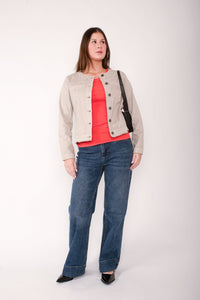 THREADZ_COLLARLESS DENIM JACKET NATURAL _ COLLARLESS DENIM JACKET NATURAL _ Ebony Boutique NZ