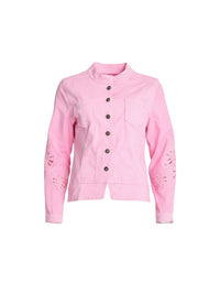 GISELE EMBROIDERED DENIM JACKET - LIPSTICK_by_THREADZ_women's_in_New Zealand_ Gisele Embroidered Denim Jacket - Lipstick _