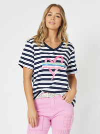 THREADZ_HEART STRIPE TEE _ HEART STRIPE TEE _ Ebony Boutique NZ