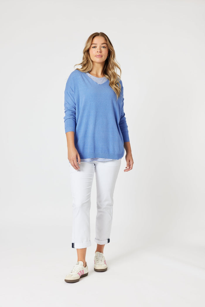 THREADZ_ISABELLA KNIT WITH STRIPE CAMI BLUE _ ISABELLA KNIT WITH STRIPE CAMI BLUE _ Ebony Boutique NZ