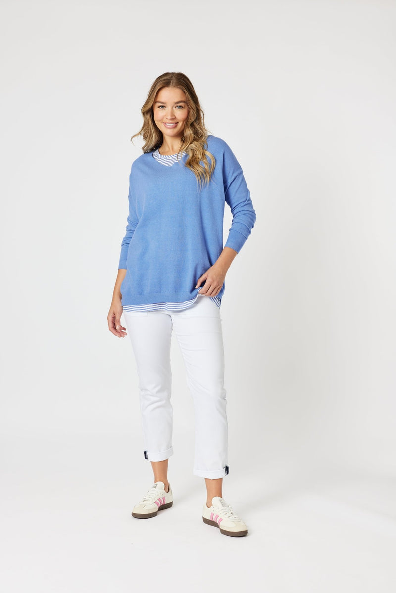 THREADZ_ISABELLA KNIT WITH STRIPE CAMI BLUE _ ISABELLA KNIT WITH STRIPE CAMI BLUE _ Ebony Boutique NZ