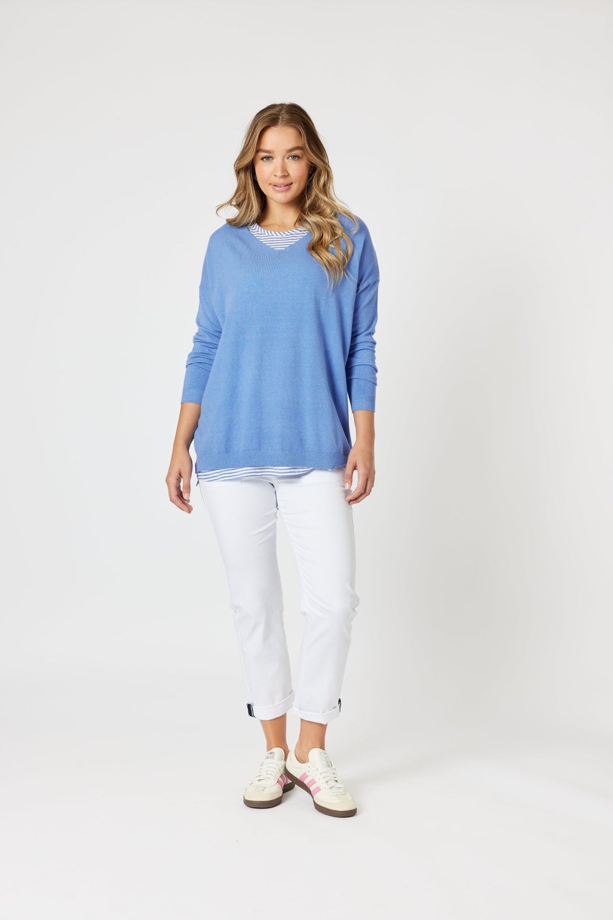 THREADZ_ISABELLA KNIT WITH STRIPE CAMI BLUE _ ISABELLA KNIT WITH STRIPE CAMI BLUE _ Ebony Boutique NZ