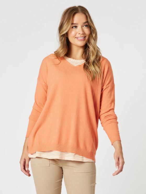 THREADZ_ISABELLA KNIT WITH STRIPE CAMI MANGO _ ISABELLA KNIT WITH STRIPE CAMI MANGO _ Ebony Boutique NZ