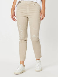 THREADZ_LA PULL ON DISTRESSED JEANS NATURAL _ LA PULL ON DISTRESSED JEANS NATURAL _ Ebony Boutique NZ