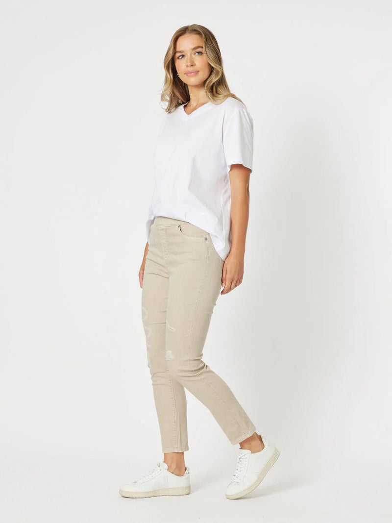 THREADZ_LA PULL ON DISTRESSED JEANS NATURAL _ LA PULL ON DISTRESSED JEANS NATURAL _ Ebony Boutique NZ