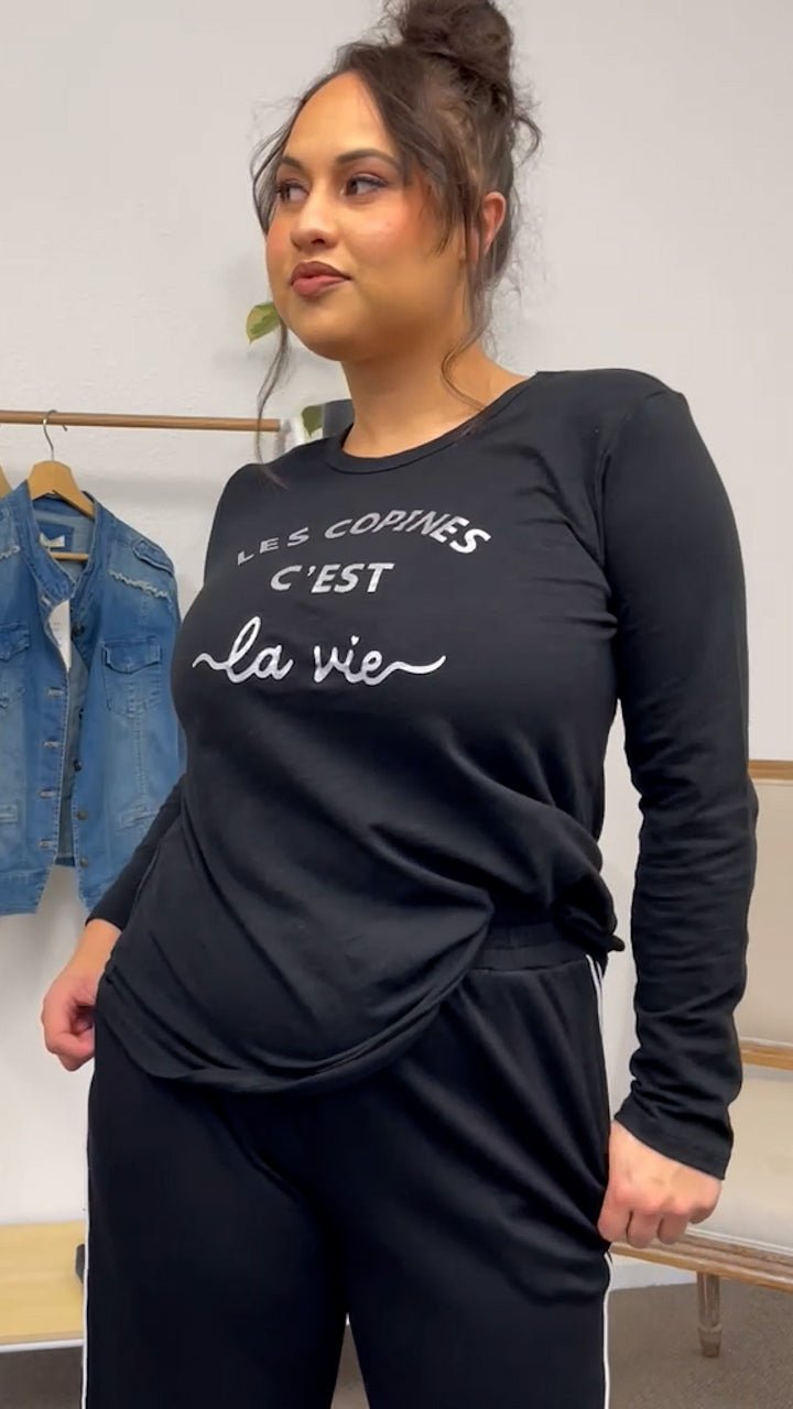 THREADZ_LES COPINES LONG SLEEVE T - SHIRT _ LES COPINES LONG SLEEVE T - SHIRT _ Ebony Boutique NZ