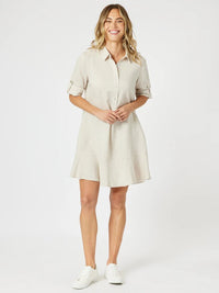 THREADZ_LINO MONTANA DRESS NATURAL _ LINO MONTANA DRESS NATURAL _ Ebony Boutique NZ