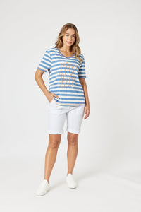 THREADZ_LOVE & KISSES TEE BLUE/NATURAL _ LOVE & KISSES TEE BLUE/NATURAL _ Ebony Boutique NZ