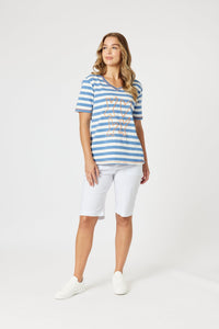 THREADZ_LOVE & KISSES TEE BLUE/NATURAL _ LOVE & KISSES TEE BLUE/NATURAL _ Ebony Boutique NZ