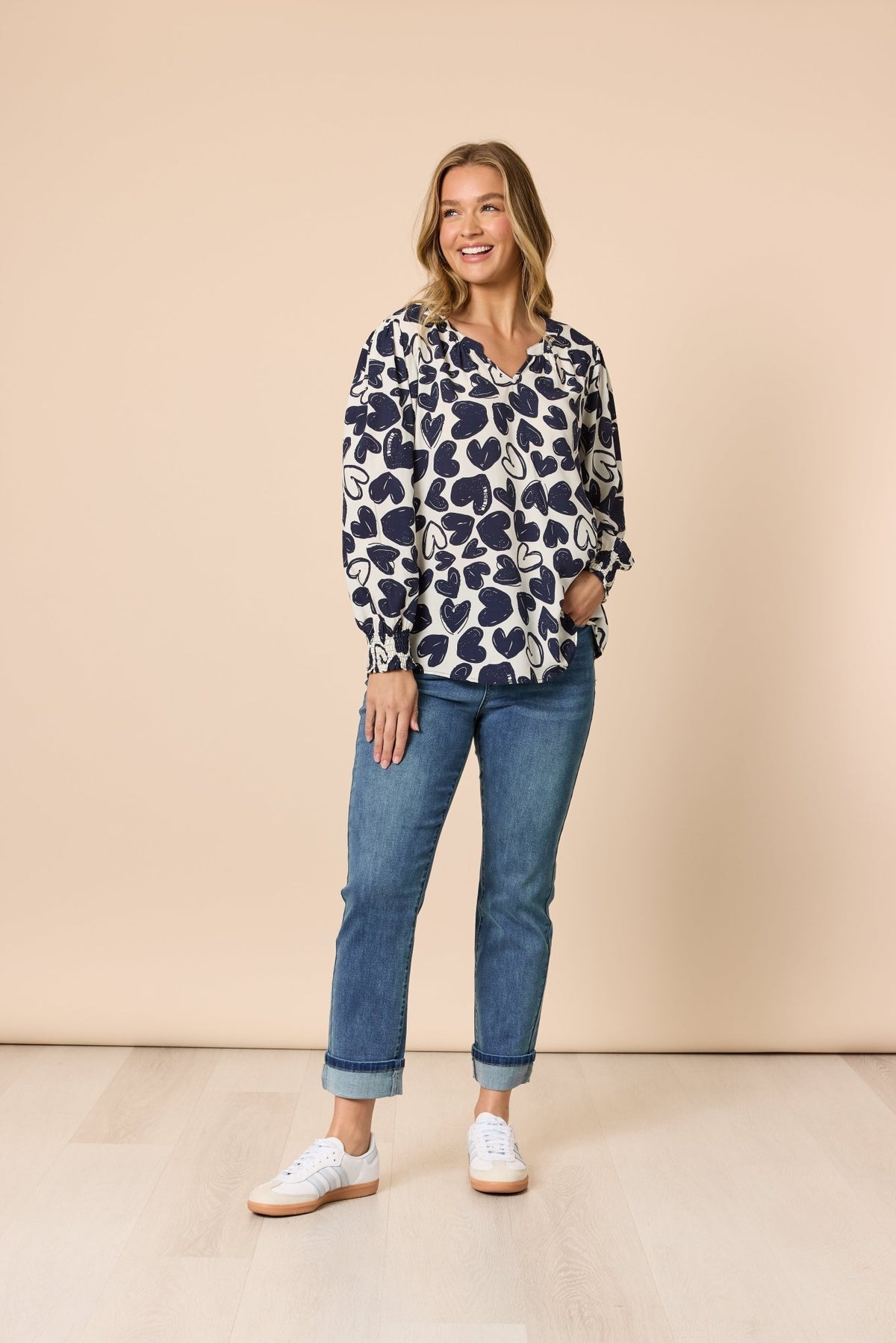 THREADZ_LUNA HEART TOP NAVY IVORY _ LUNA HEART TOP NAVY IVORY _ Ebony Boutique NZ