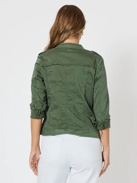 THREADZ_MAGGIE DENIM JACKET KHAKI _ MAGGIE DENIM JACKET KHAKI _ Ebony Boutique NZ