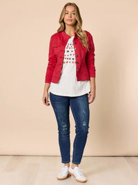 MAGGIE DENIM JACKET RED_by_THREADZ_women's_in_New Zealand_ MAGGIE DENIM JACKET RED _