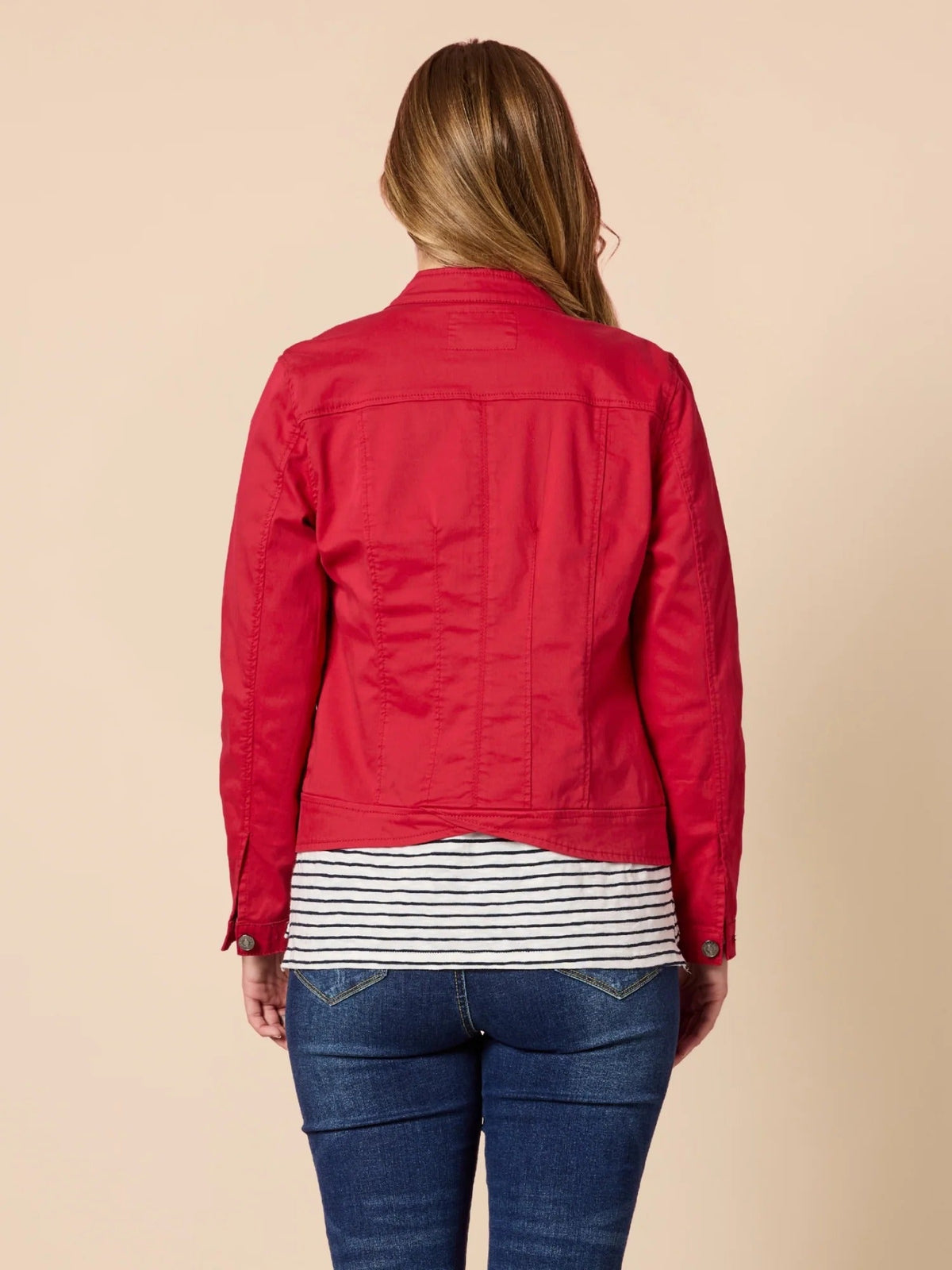 MAGGIE DENIM JACKET RED_by_THREADZ_women's_in_New Zealand_ MAGGIE DENIM JACKET RED _