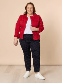 MAGGIE DENIM JACKET RED_by_THREADZ_women's_in_New Zealand_ MAGGIE DENIM JACKET RED _