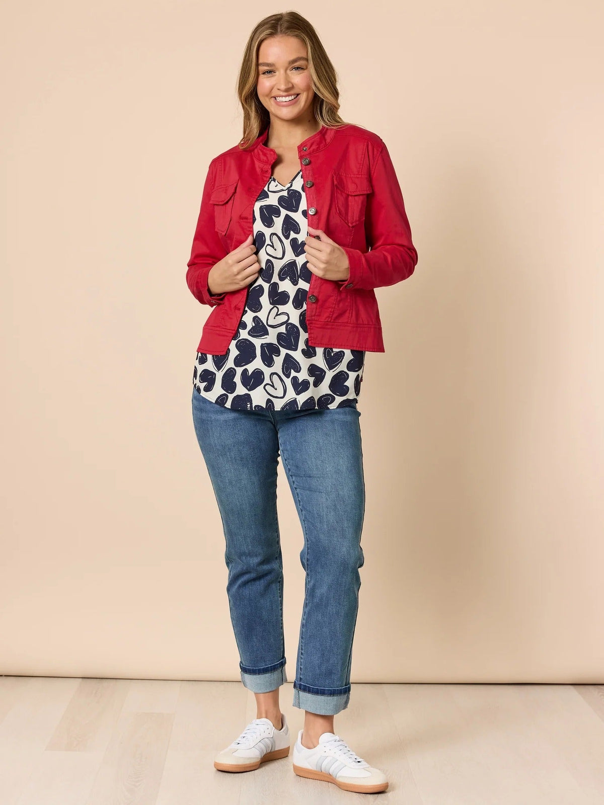 MAGGIE DENIM JACKET RED_by_THREADZ_women's_in_New Zealand_ MAGGIE DENIM JACKET RED _