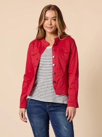 MAGGIE DENIM JACKET RED_by_THREADZ_women's_in_New Zealand_ MAGGIE DENIM JACKET RED _