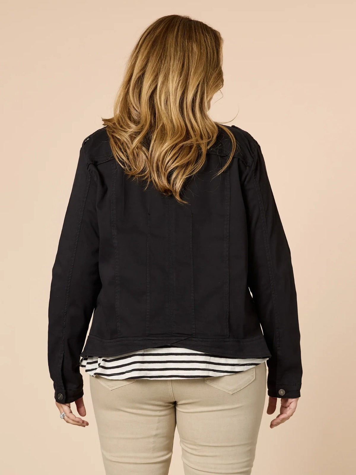 MILITARY DENIM JACKET BLACK_by_THREADZ_women's_in_New Zealand_ MILITARY DENIM JACKET BLACK _