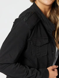MILITARY DENIM JACKET BLACK_by_THREADZ_women's_in_New Zealand_ MILITARY DENIM JACKET BLACK _