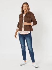 THREADZ_MILITARY DENIM JACKET CHOCOLATE _ MILITARY DENIM JACKET CHOCOLATE _ Ebony Boutique NZ