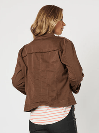 THREADZ_MILITARY DENIM JACKET CHOCOLATE _ MILITARY DENIM JACKET CHOCOLATE _ Ebony Boutique NZ