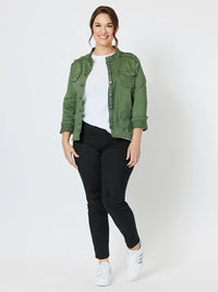 THREADZ_MILITARY DENIM JACKET KHAKI _ MILITARY DENIM JACKET KHAKI _ Ebony Boutique NZ