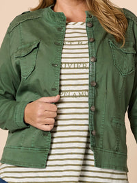 MILITARY DENIM JACKET KHAKI_by_THREADZ_women's_in_New Zealand_ MILITARY DENIM JACKET KHAKI _