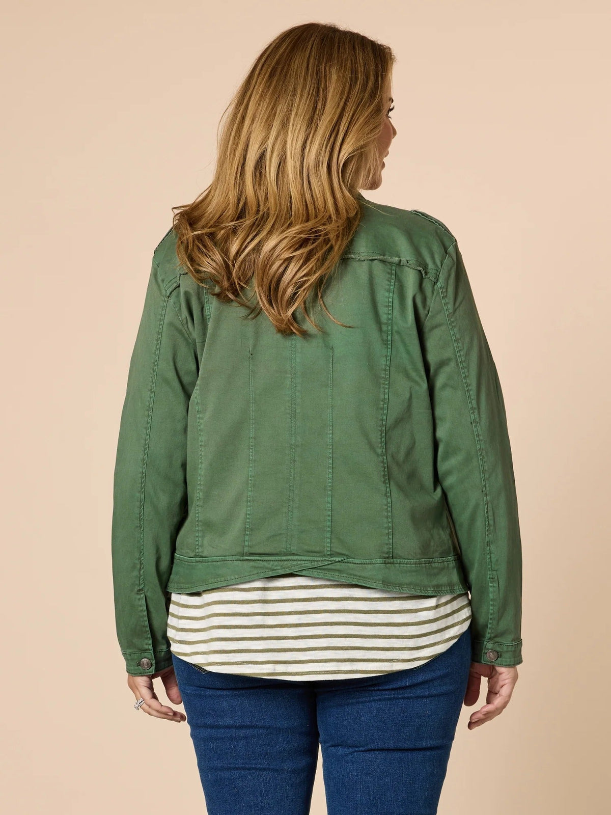 MILITARY DENIM JACKET KHAKI_by_THREADZ_women's_in_New Zealand_ MILITARY DENIM JACKET KHAKI _