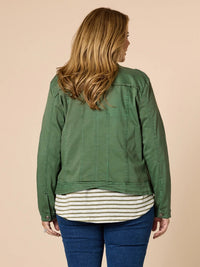 MILITARY DENIM JACKET KHAKI_by_THREADZ_women's_in_New Zealand_ MILITARY DENIM JACKET KHAKI _