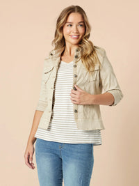 MILITARY DENIM JACKET NATURAL_by_THREADZ_women's_in_New Zealand_ MILITARY DENIM JACKET NATURAL _