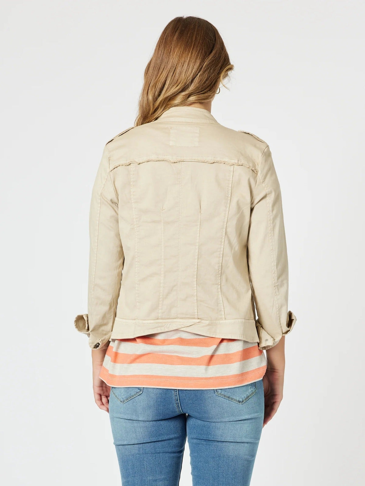 MILITARY DENIM JACKET NATURAL_by_THREADZ_women's_in_New Zealand_ MILITARY DENIM JACKET NATURAL _