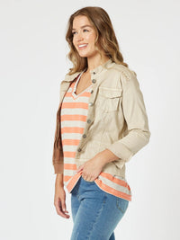 MILITARY DENIM JACKET NATURAL_by_THREADZ_women's_in_New Zealand_ MILITARY DENIM JACKET NATURAL _