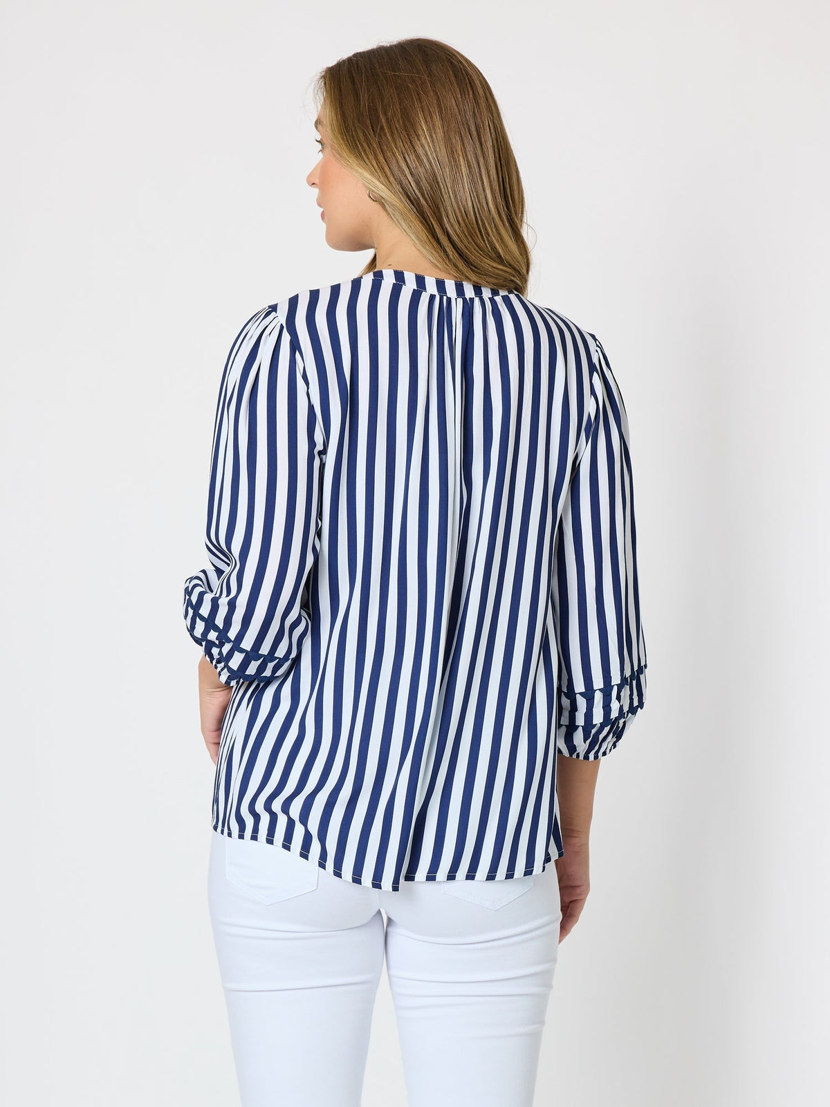 MONTECITO STRIPE PRINT TOP - NAVY/WHITE_by_THREADZ_women's_in_New Zealand_ BACK _
