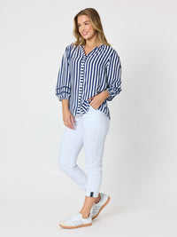 MONTECITO STRIPE PRINT TOP - NAVY/WHITE_by_THREADZ_women's_in_New Zealand_ MODEL _