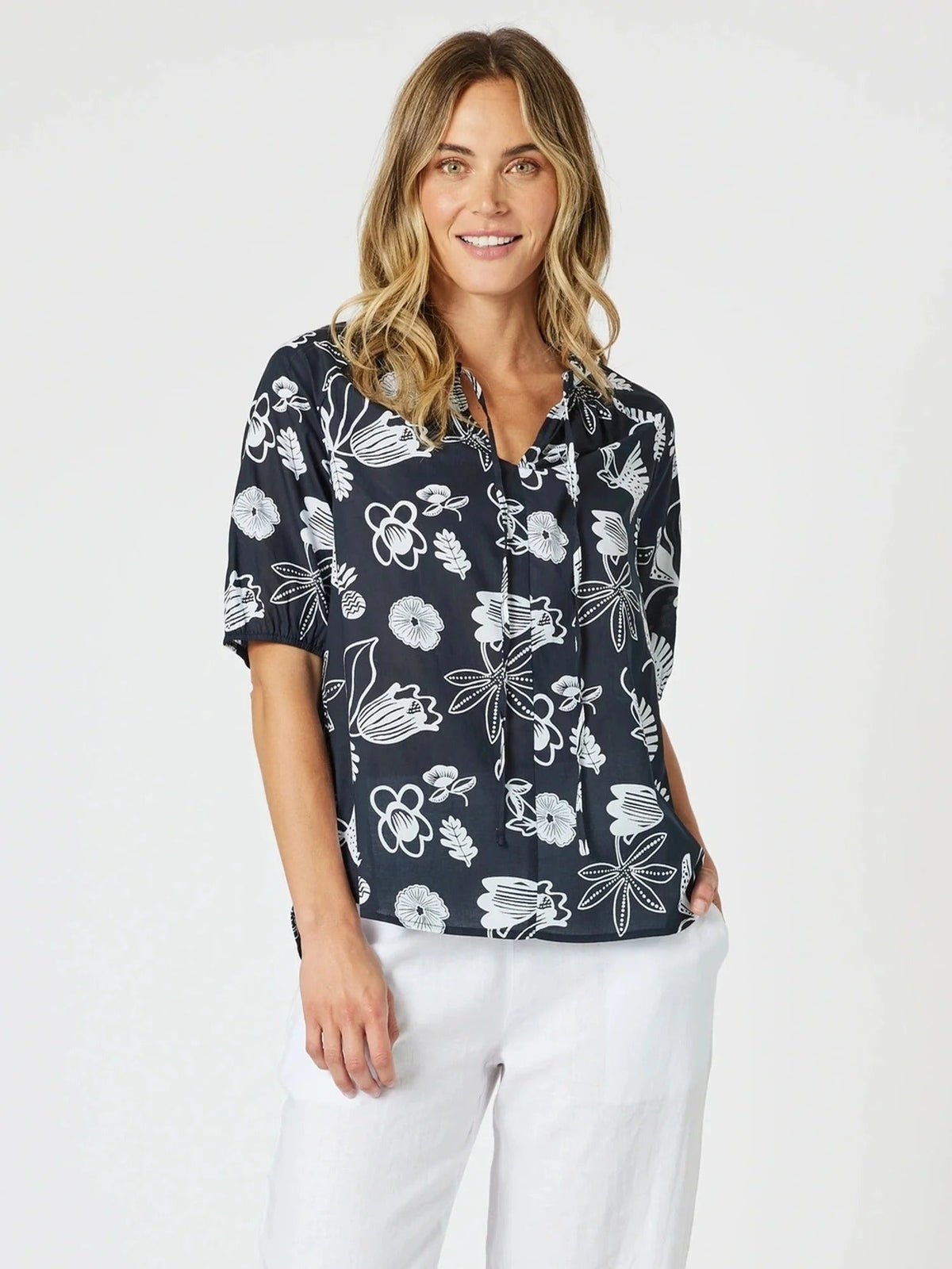 THREADZ_PALM SPRINGS TOP NAVY / WHITE _ PALM SPRINGS TOP NAVY / WHITE _ Ebony Boutique NZ