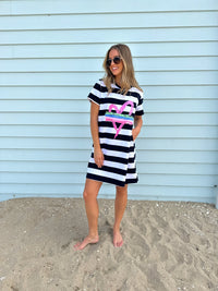 THREADZ_PINK HEART STRIPE DRESS _ PINK HEART STRIPE DRESS _ Ebony Boutique NZ