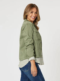 THREADZ_RETRO DENIM JACKET WASHED KHAKI _ RETRO DENIM JACKET WASHED KHAKI _ Ebony Boutique NZ