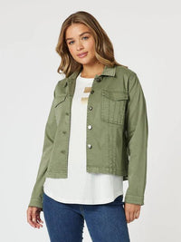 THREADZ_RETRO DENIM JACKET WASHED KHAKI _ RETRO DENIM JACKET WASHED KHAKI _ Ebony Boutique NZ