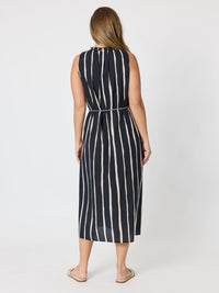 SUNSET SAFARI SLEEVELESS STRIPE DRESS BLACK/IVORY_by_THREADZ_women's_in_New Zealand_ BACK _
