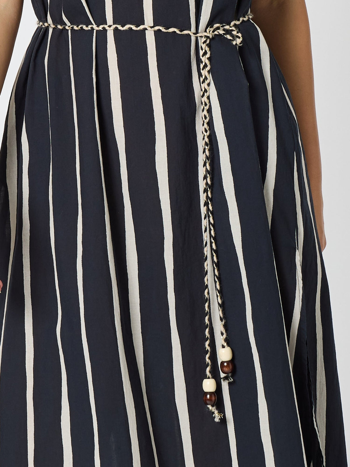 SUNSET SAFARI SLEEVELESS STRIPE DRESS BLACK/IVORY_by_THREADZ_women's_in_New Zealand_ DETAIL _