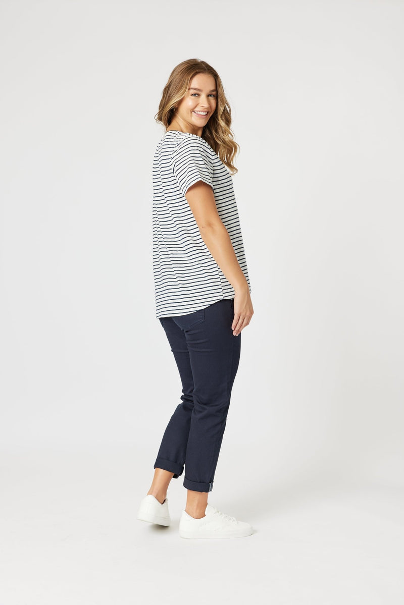 THREADZ_TONIC STRIPE TEE NAVY/WHITE _ TONIC STRIPE TEE NAVY/WHITE _ Ebony Boutique NZ