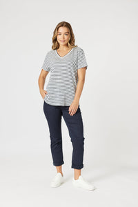 THREADZ_TONIC STRIPE TEE NAVY/WHITE _ TONIC STRIPE TEE NAVY/WHITE _ Ebony Boutique NZ