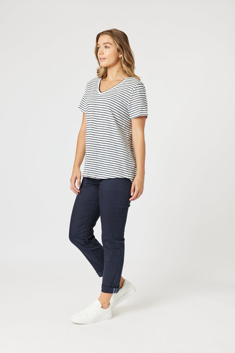 THREADZ_TONIC STRIPE TEE NAVY/WHITE _ TONIC STRIPE TEE NAVY/WHITE _ Ebony Boutique NZ