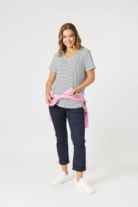 THREADZ_TONIC STRIPE TEE NAVY/WHITE _ TONIC STRIPE TEE NAVY/WHITE _ Ebony Boutique NZ