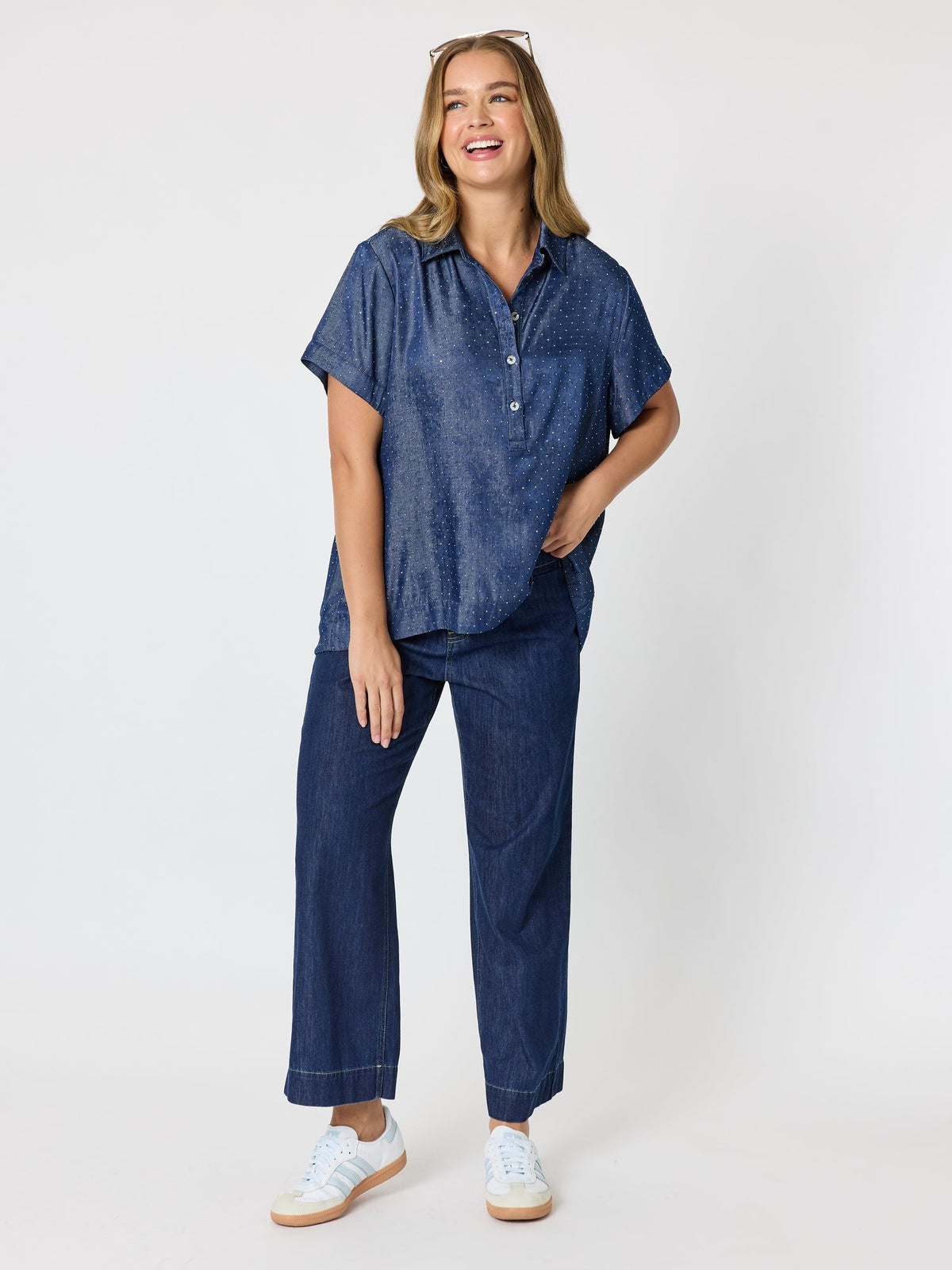 URBAN CHIC DIAMANTE TOP DARK DENIM_by_THREADZ_women's_in_New Zealand_ ANGLE _